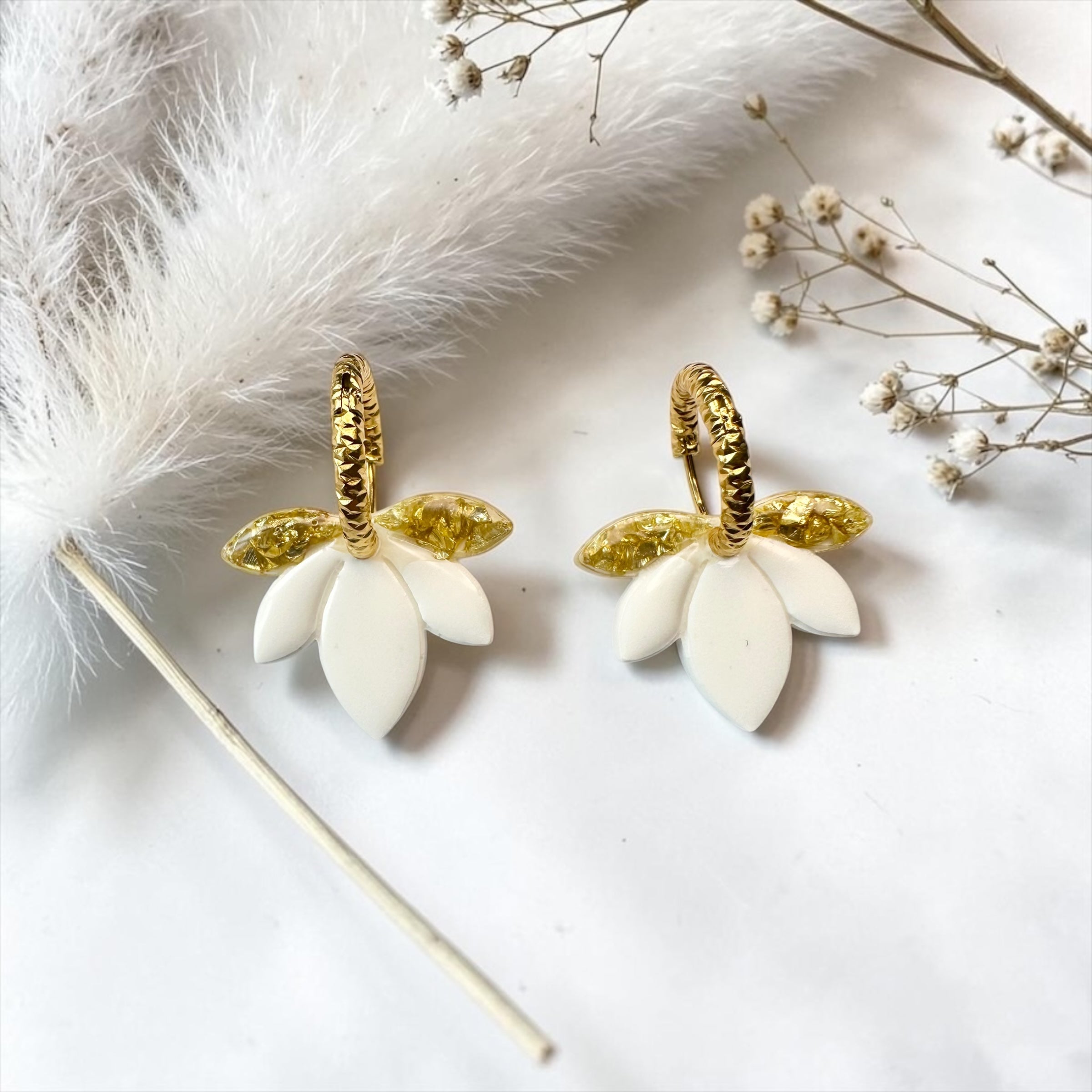 Pampilles interchangeables en résine – forme lotus blanc
