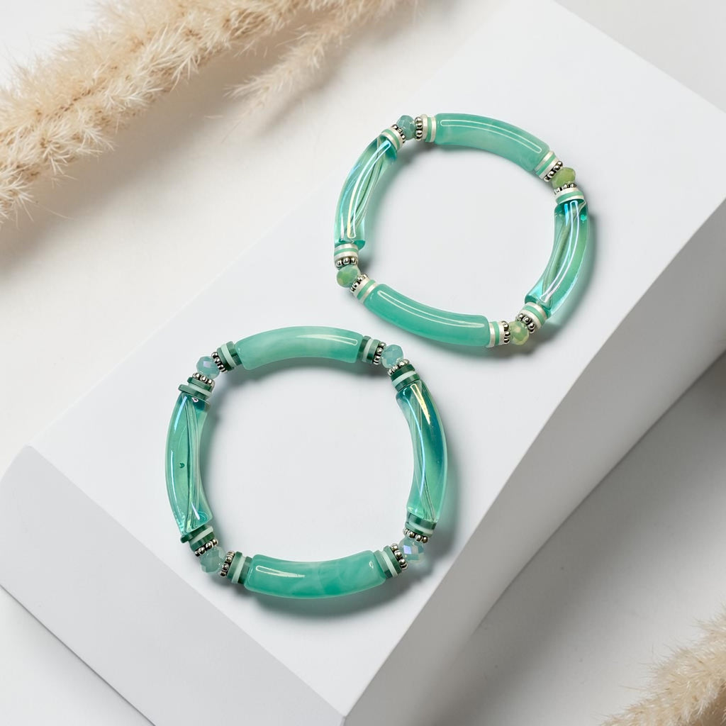 Bracelet tube acrylique & perles heishi