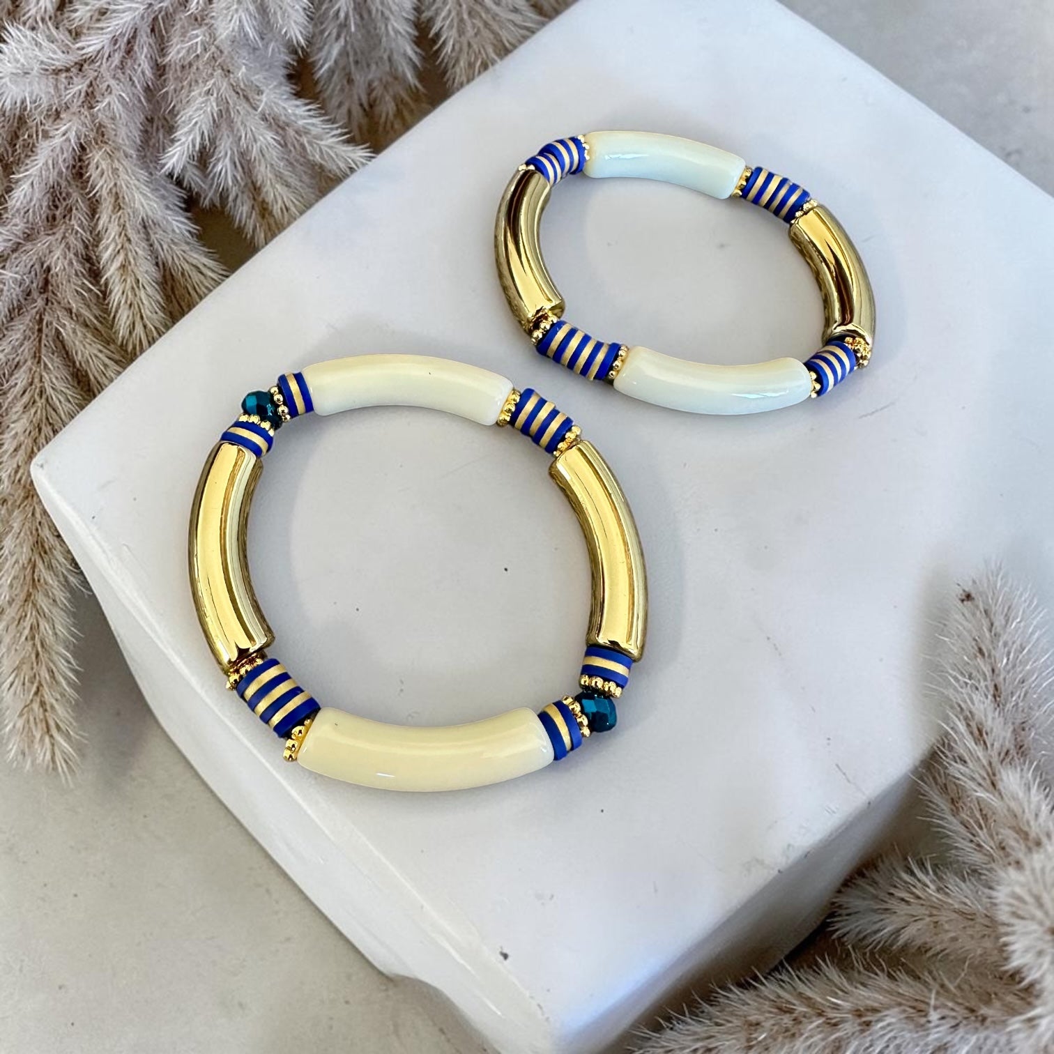 Bracelets tubes acrylique & perles heishi