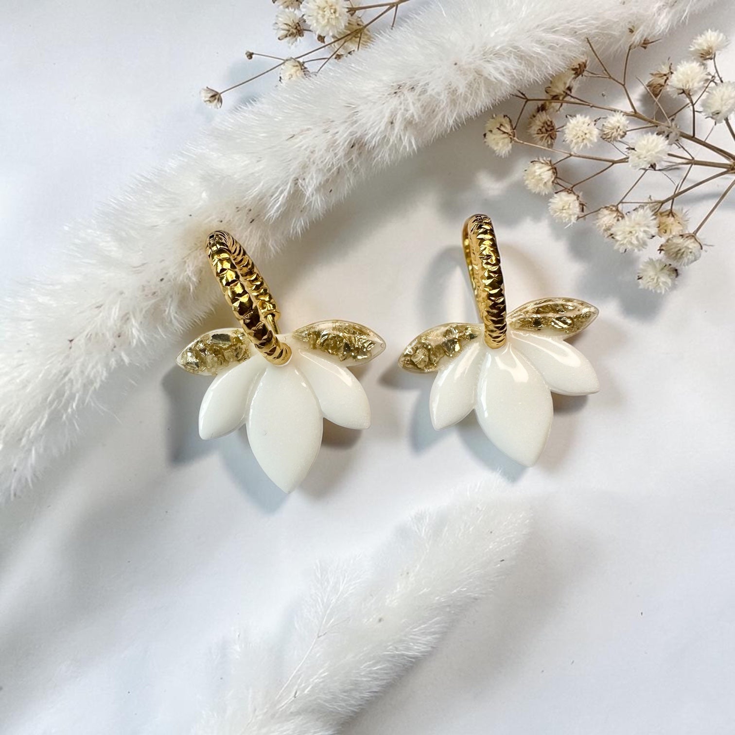 Pampilles interchangeables en résine – forme lotus blanc