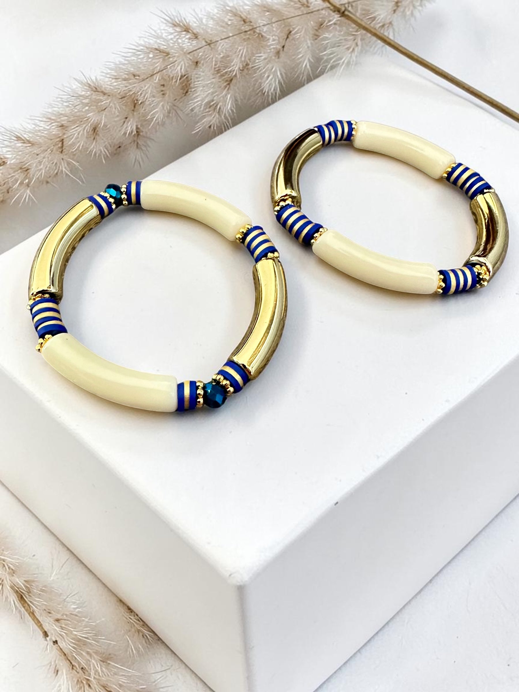 Bracelets tubes acrylique & perles heishi