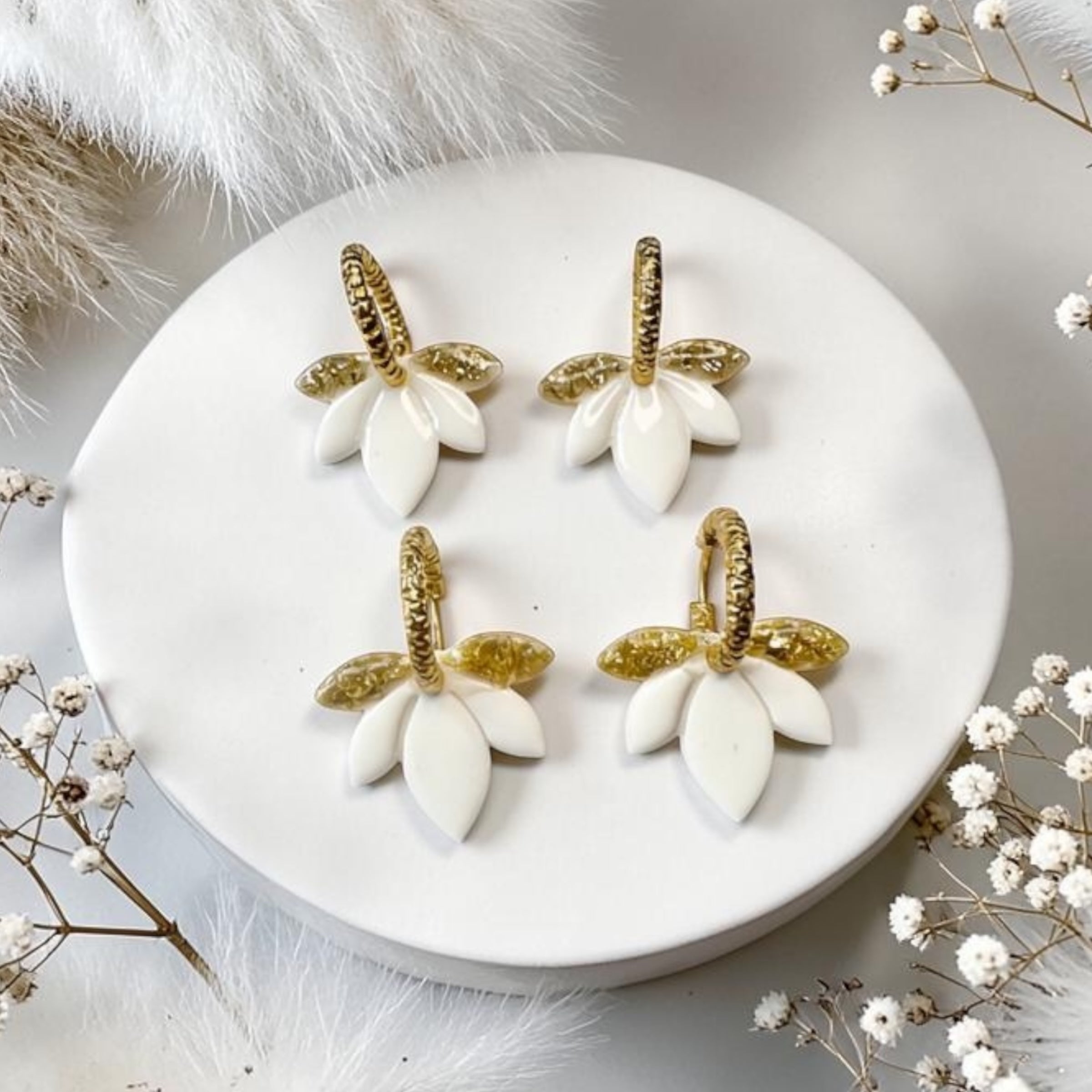 Pampilles interchangeables en résine – forme lotus blanc