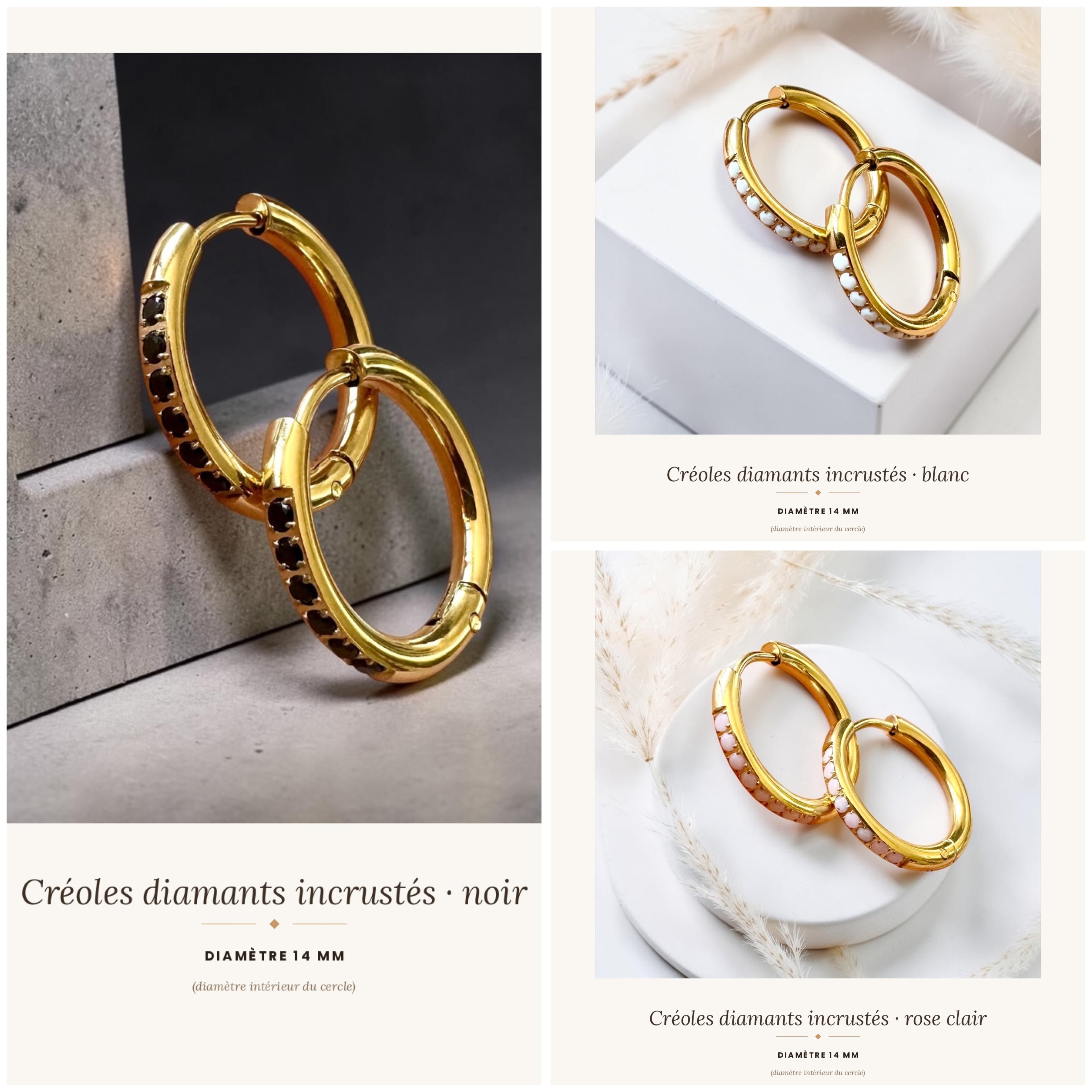 Créole diamant 14mm-acier inoxydable